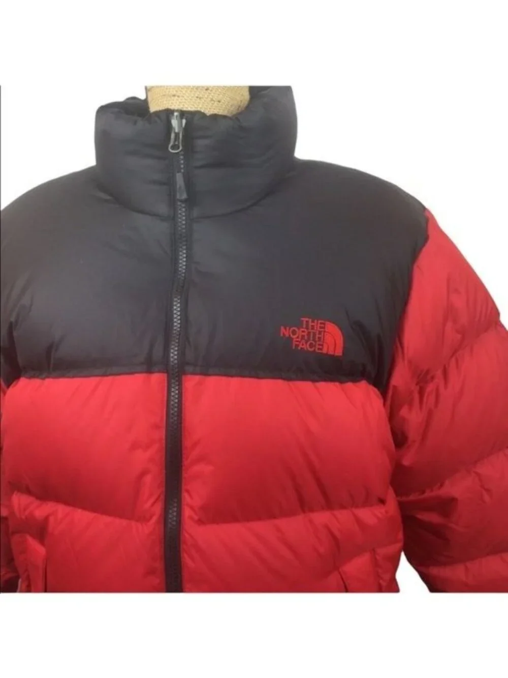 North Face Mens Nuptse 700 Red Black Puffer Jacket Goose Down Insulated Medium